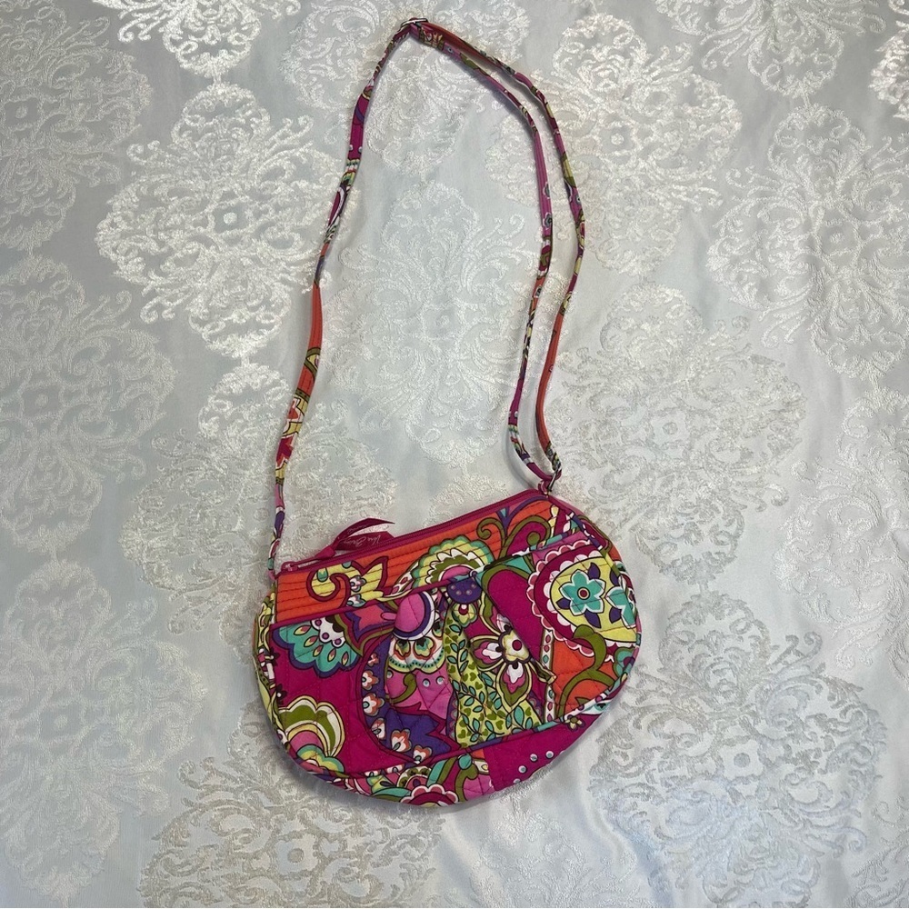 Vera Bradley Small Crossbody / Shoulder Bag With Adjustable Strap Pink & Green